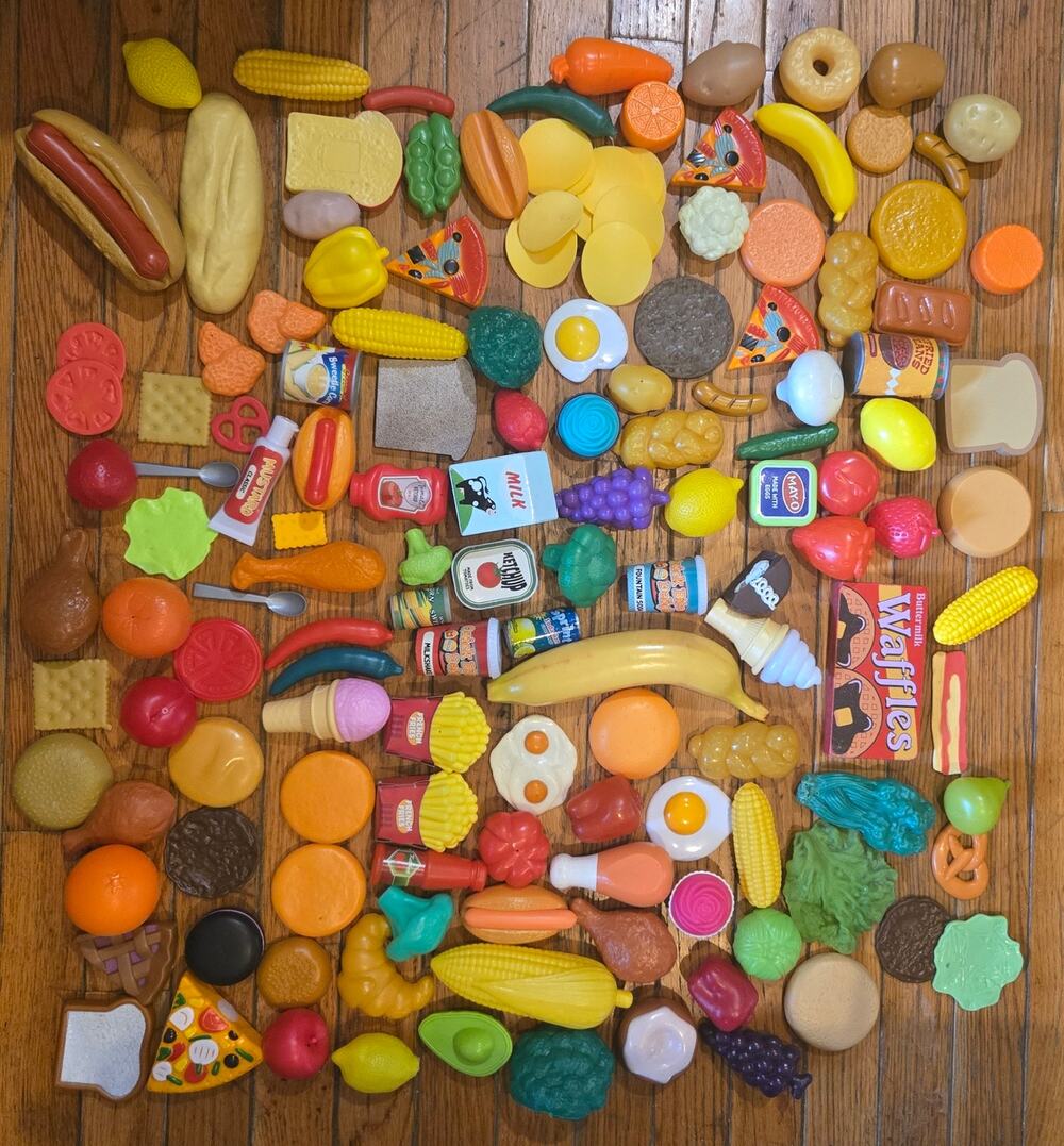 Huge 144 pc Play Food Lot Mixed Group Pretend Plastic & Wood Kitchen Grocery